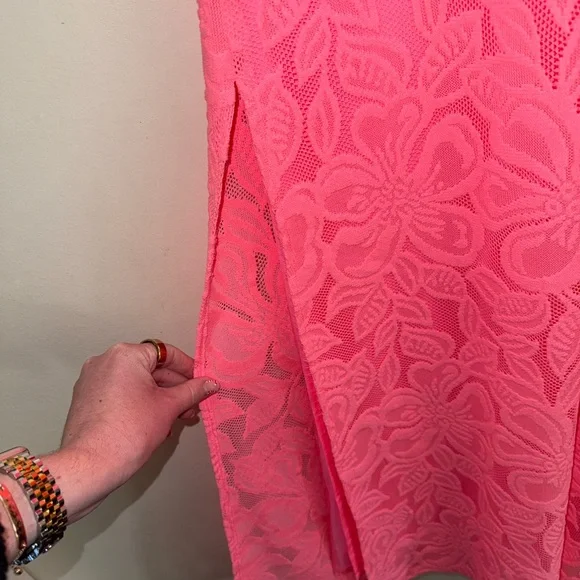 Lilly Pulitzer Lilly’s Coral Pink Wildflower Lace Gold Carlotta Maxi Dress sz 8